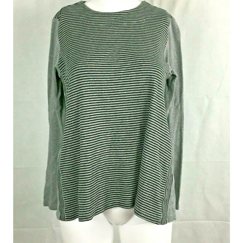 J. Jill Shirt Womens‎ XS Gray Black Striped Perfect Pima Cotton Knit Long Sleeve